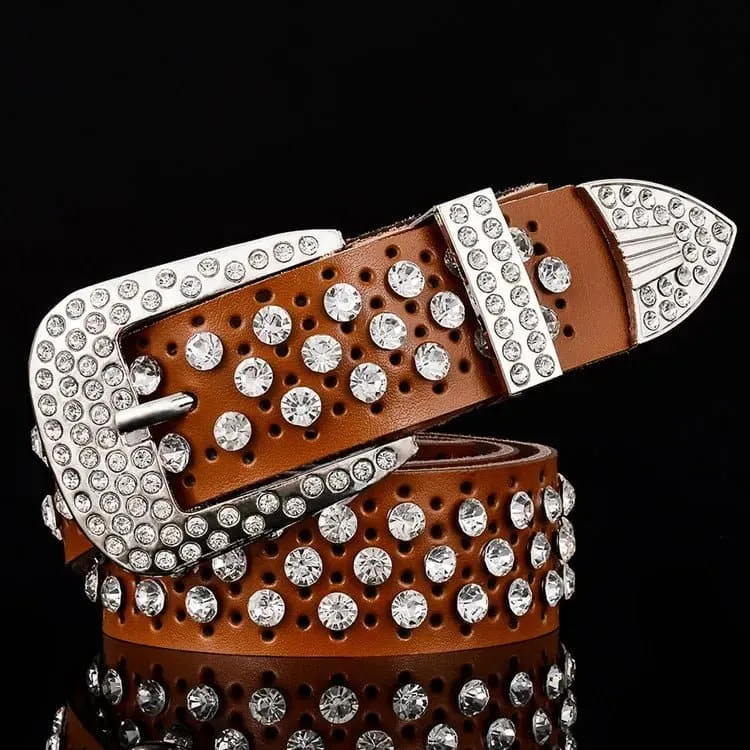 Rhinestone Leather Belts - Dazzling Rhinestone Design for a Glamorous Look