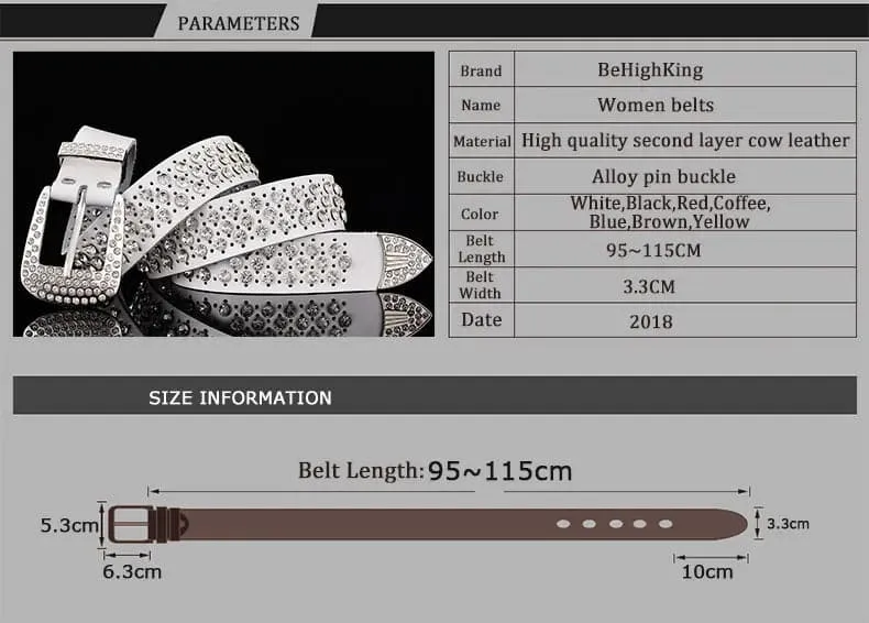 Rhinestone Leather Belts - Dazzling Rhinestone Design for a Glamorous Look