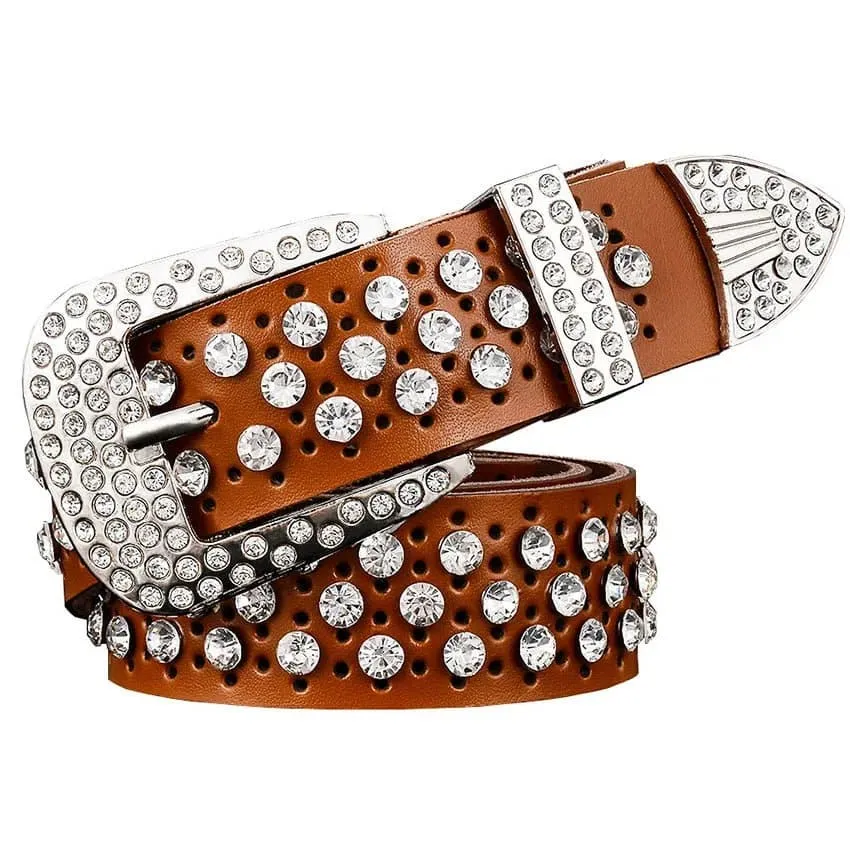 Rhinestone Leather Belts - Dazzling Rhinestone Design for a Glamorous Look