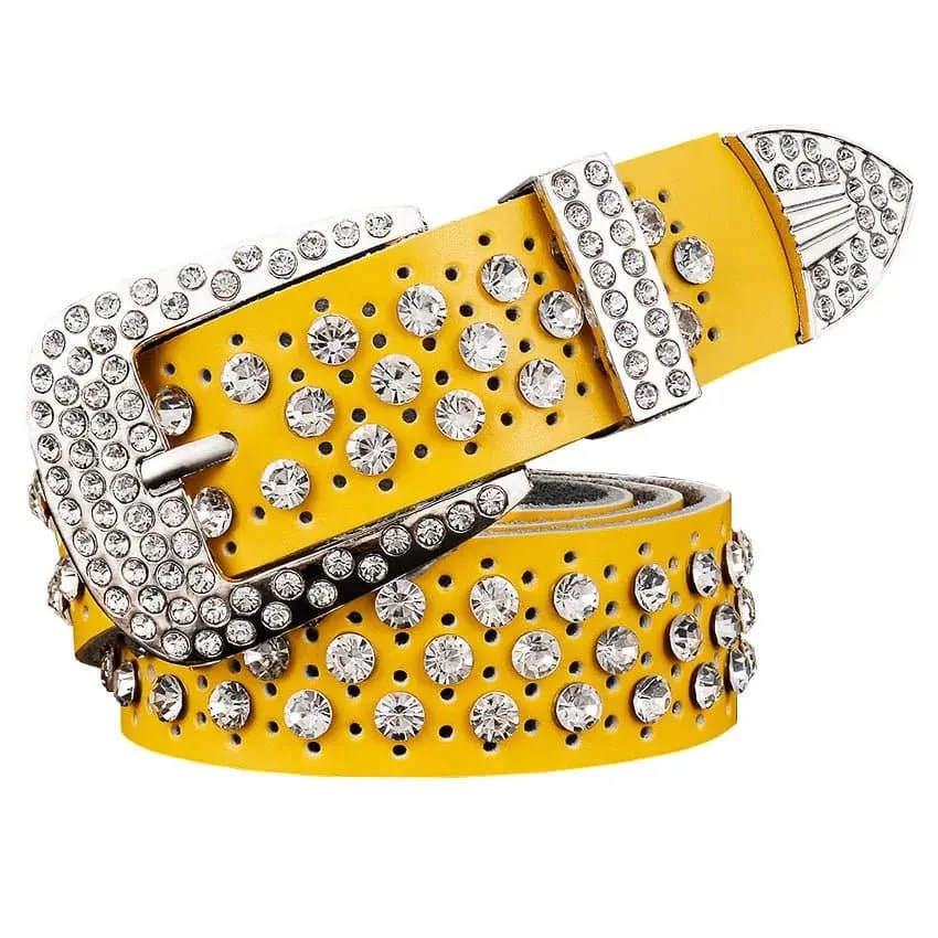 Rhinestone Leather Belts - Dazzling Rhinestone Design for a Glamorous Look