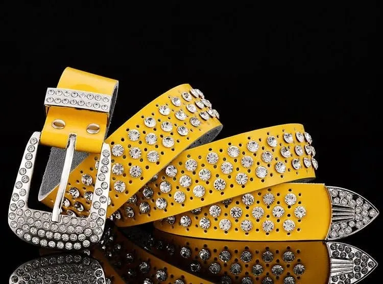 Rhinestone Leather Belts - Dazzling Rhinestone Design for a Glamorous Look