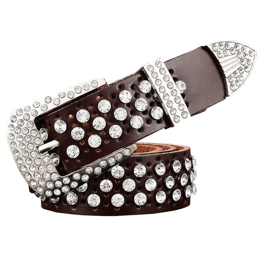 Rhinestone Leather Belts - Dazzling Rhinestone Design for a Glamorous Look