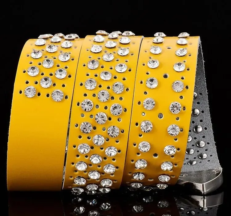 Rhinestone Leather Belts - Dazzling Rhinestone Design for a Glamorous Look