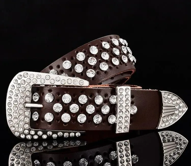 Rhinestone Leather Belts - Dazzling Rhinestone Design for a Glamorous Look