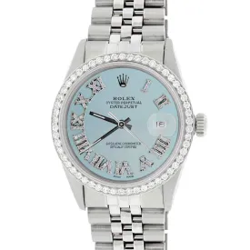 Rolex Datejust 36mm Steel Jubilee Watch w/Baby Blue Roman Dial &amp; Diamond Bezel TFJ-142508173