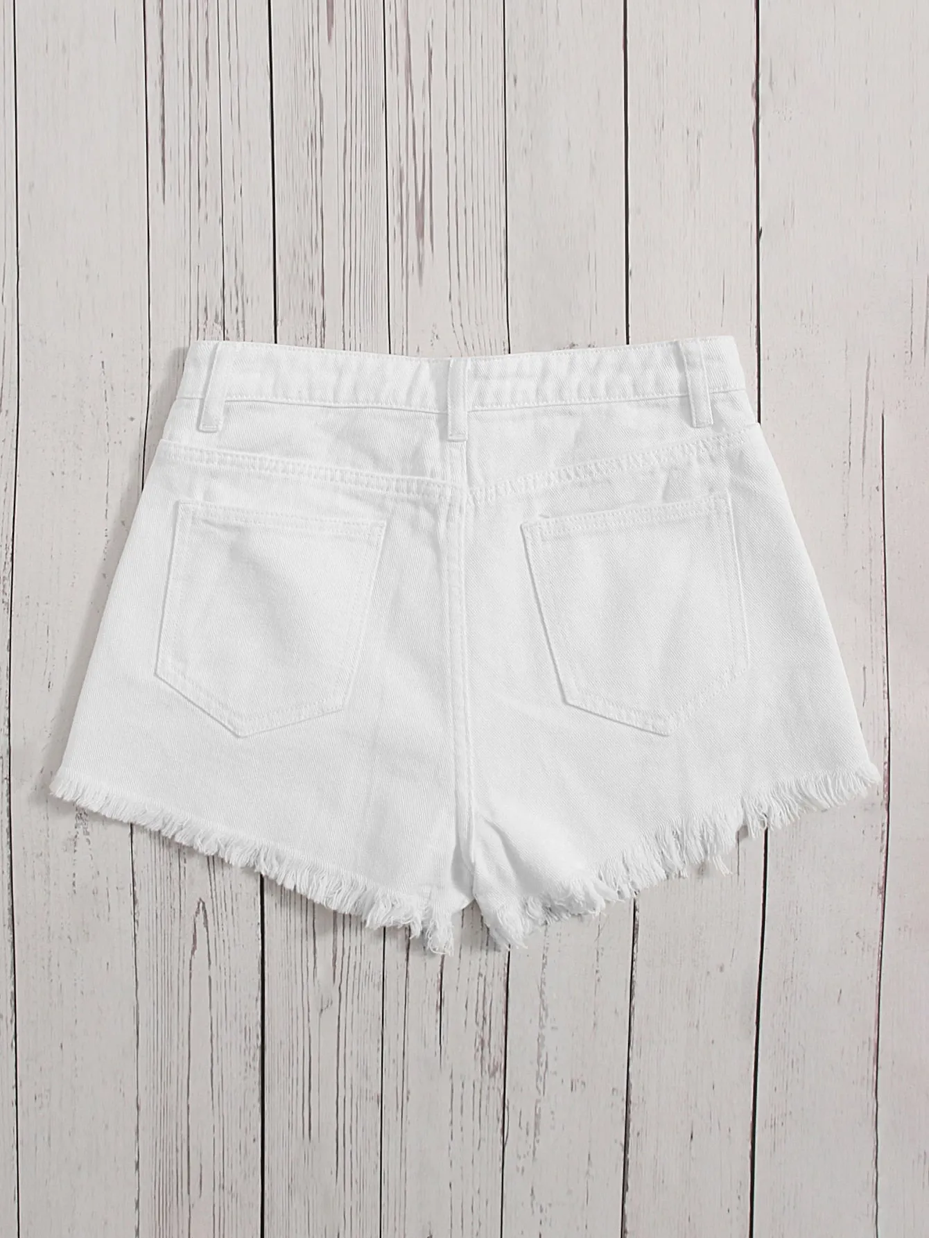 SHEIN Teen Girls Ripped Raw Trim Denim Shorts