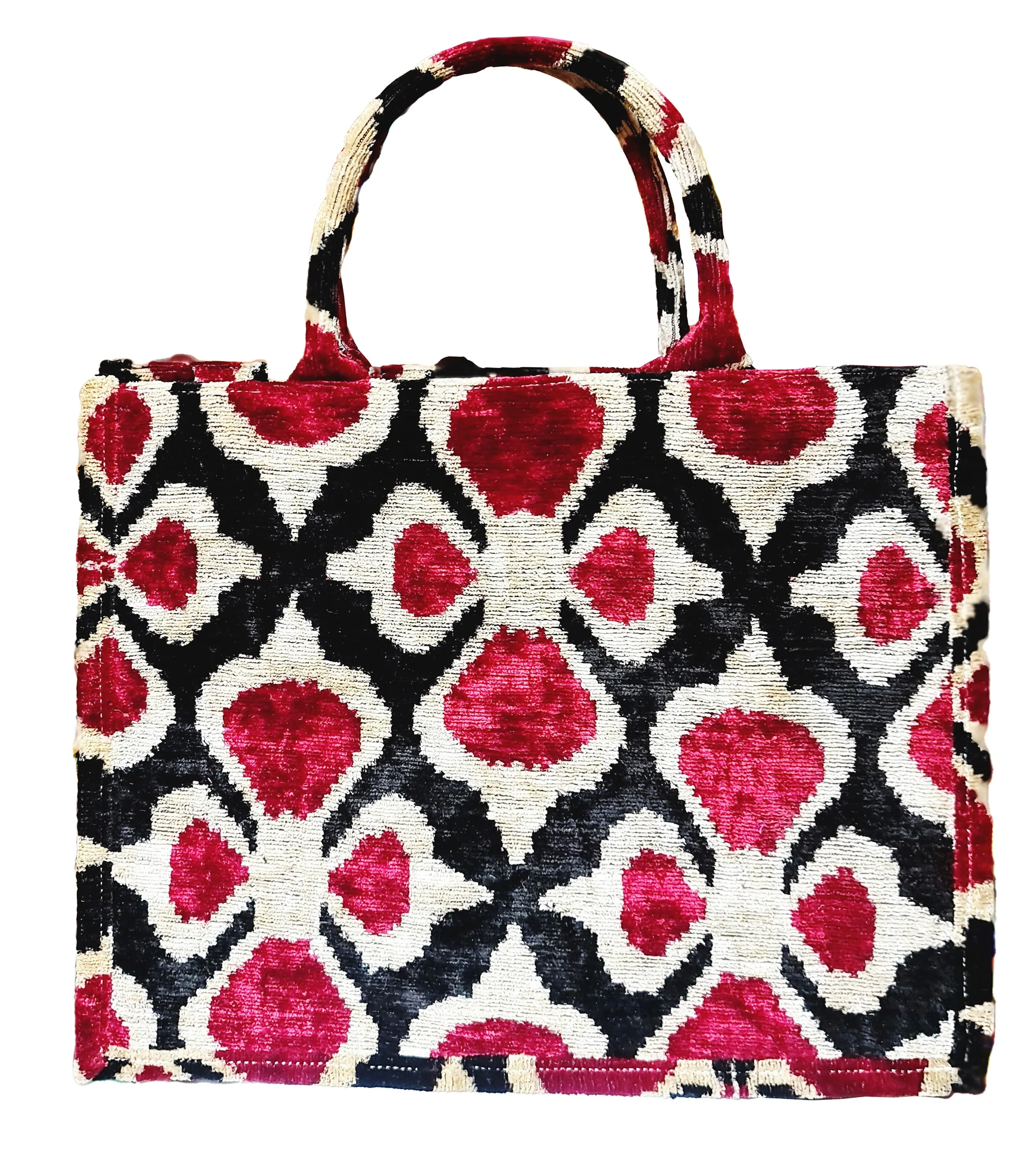 Silk Velvet Ikat Tote Bag Black Red