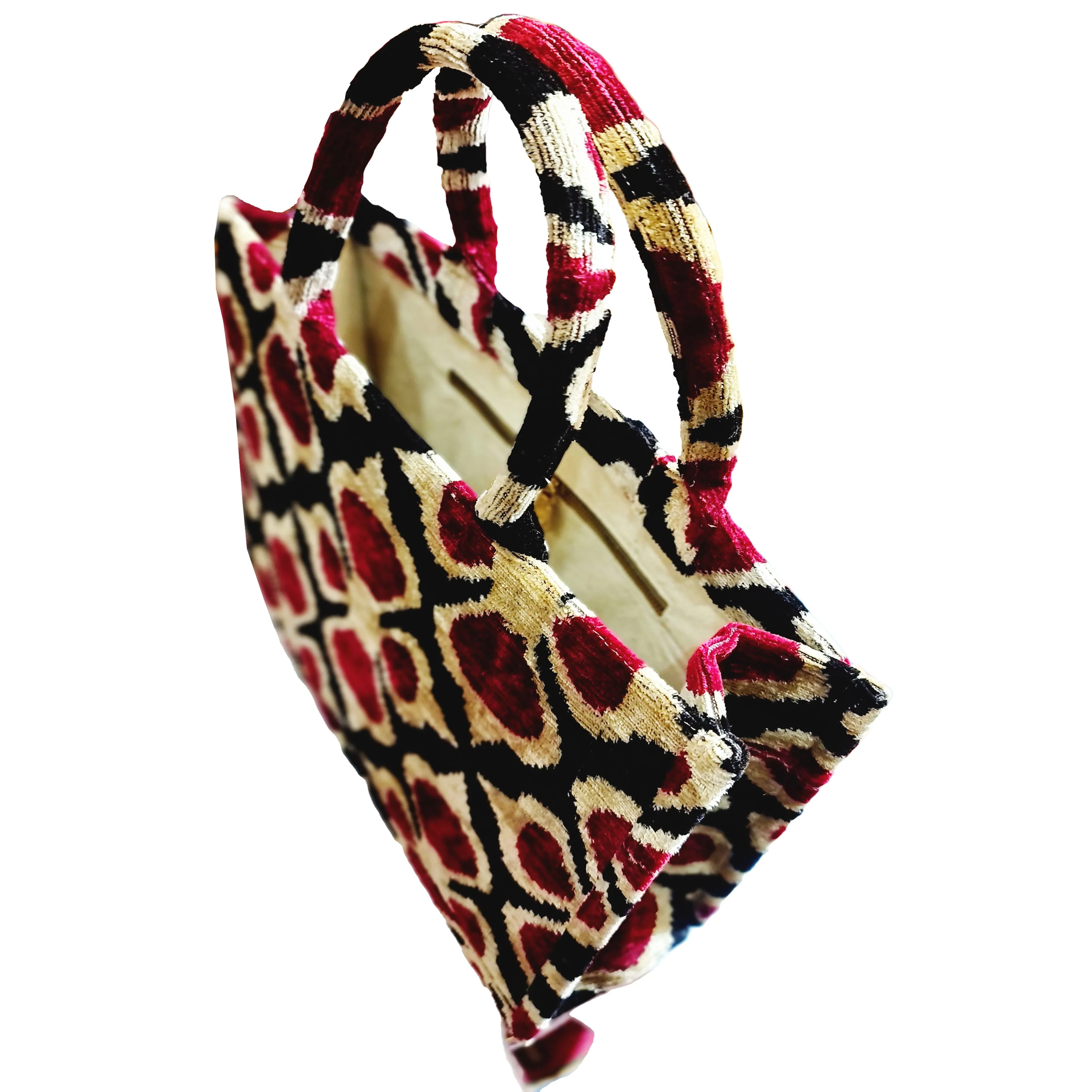 Silk Velvet Ikat Tote Bag Black Red