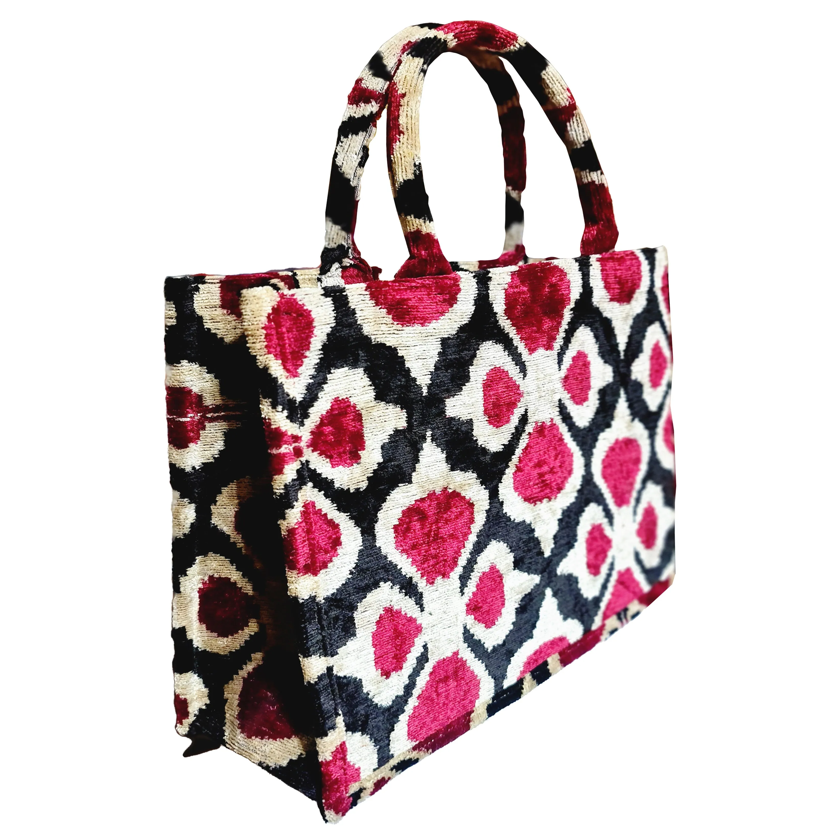 Silk Velvet Ikat Tote Bag Black Red