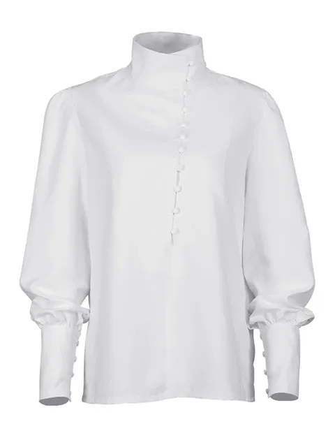 Single-Breasted Puff Sleeve Top