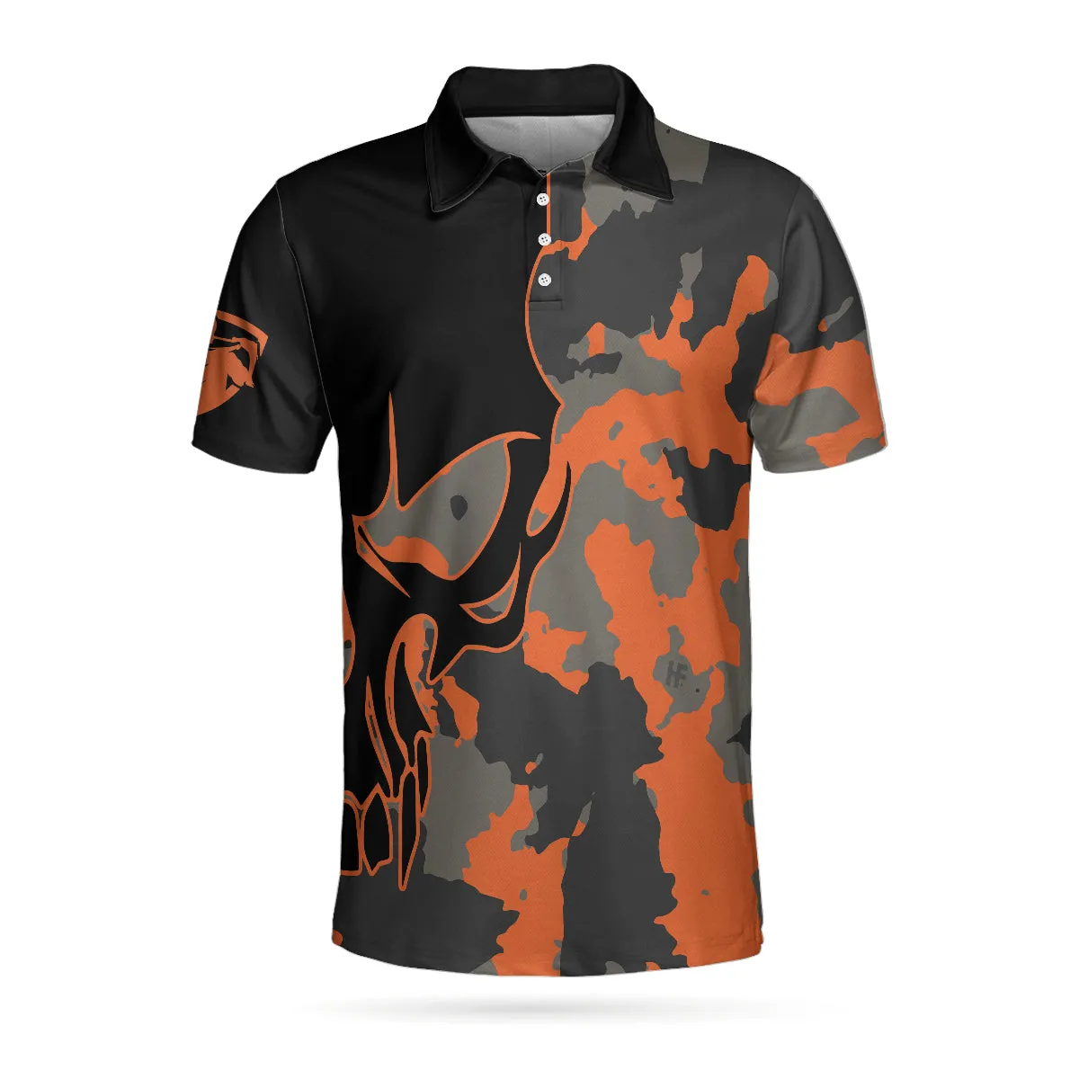 Skull Orange Camouflage Golf Polo Shirt, Streetwear Camo Golf Shirt For Men Coolspod