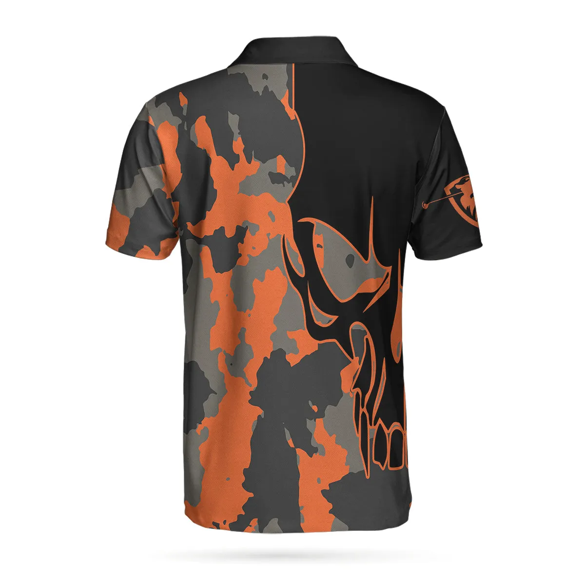 Skull Orange Camouflage Golf Polo Shirt, Streetwear Camo Golf Shirt For Men Coolspod