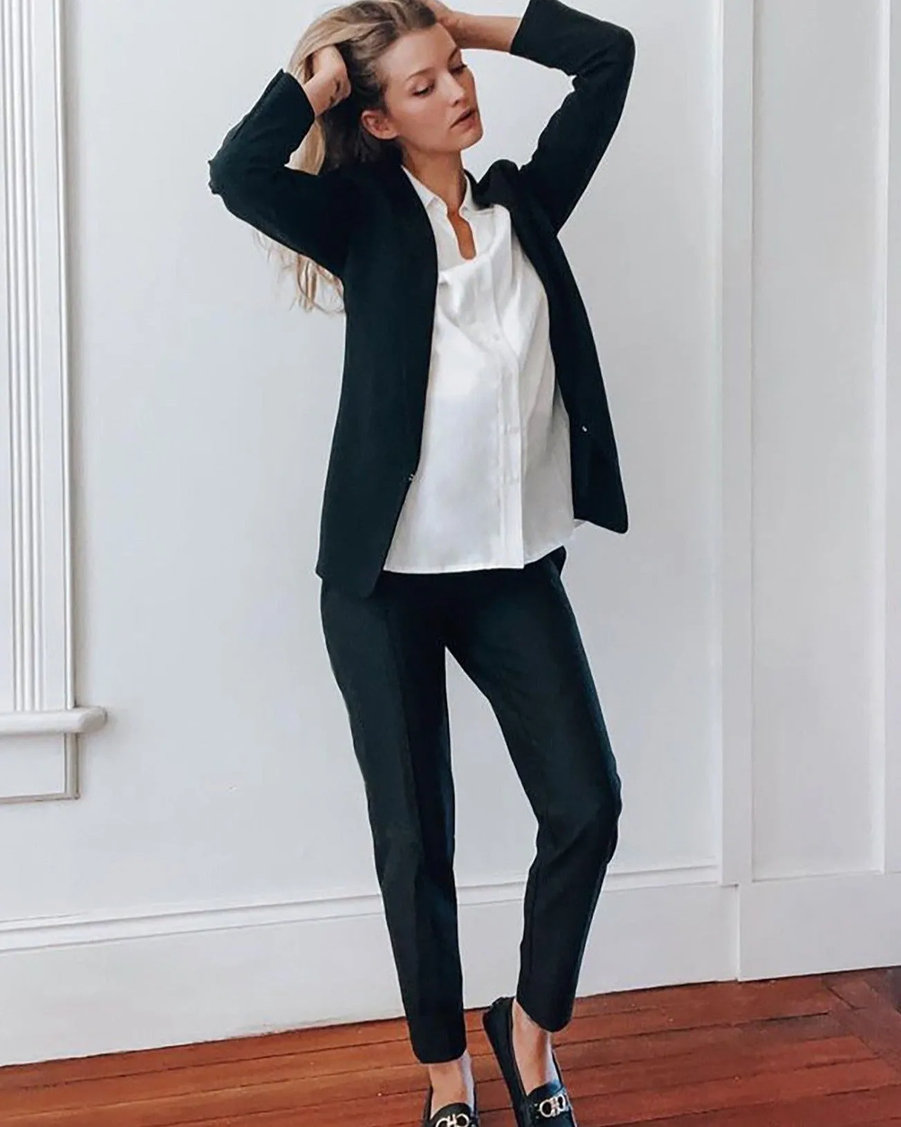 Slim Leg Maternity Work Pants in Black