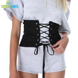 Smoves Vintage Black Faux Suede Lace Up Corset Bandage Womens Waist Belt 2017 New Shape-Making Midriff-Cinchers Black BL10