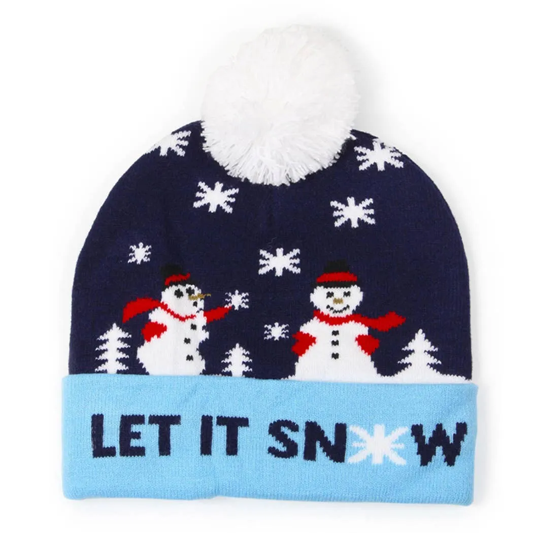 Snowman Christmas Beanie Hat with Pom Pom - Let It Snow