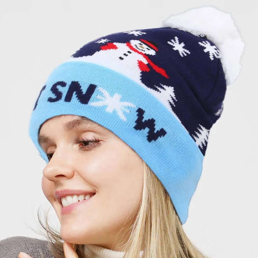 Snowman Christmas Beanie Hat with Pom Pom - Let It Snow