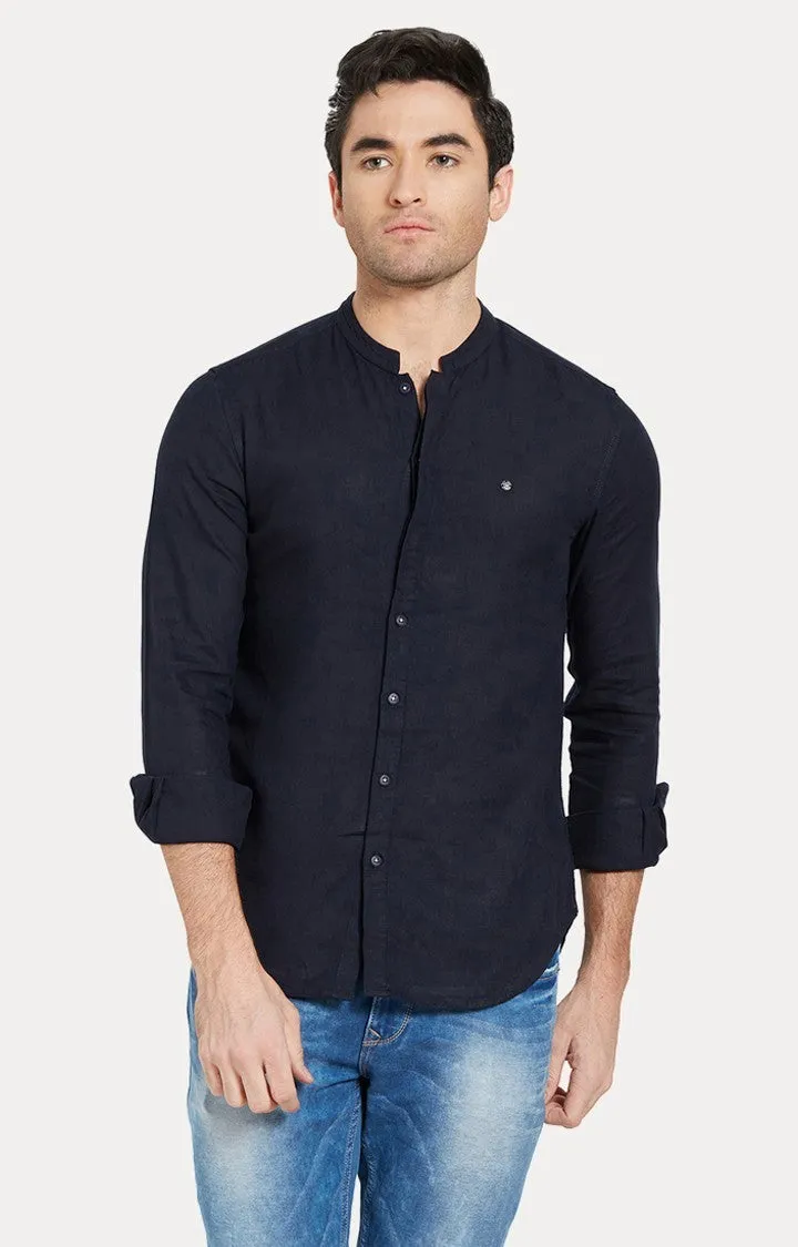 Spykar Blue Linen Slim Fit Shirts For Men