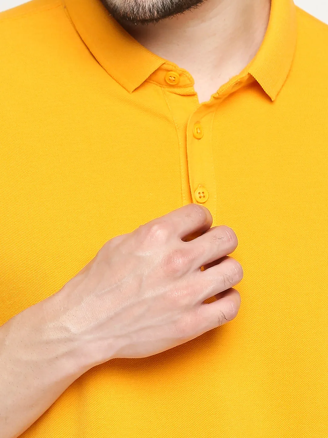 Spykar Chrome Yellow Cotton Half Sleeve Plain Polo T-Shirts For Men