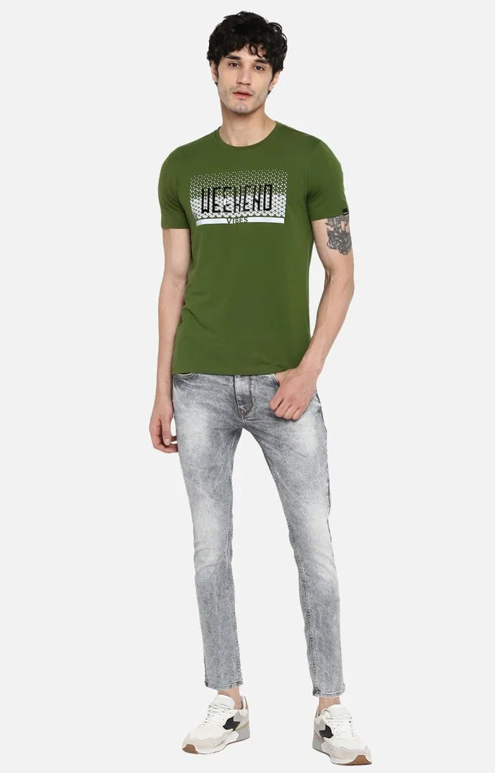 Spykar Forest Green Printed Slim Fit Men T-Shirts