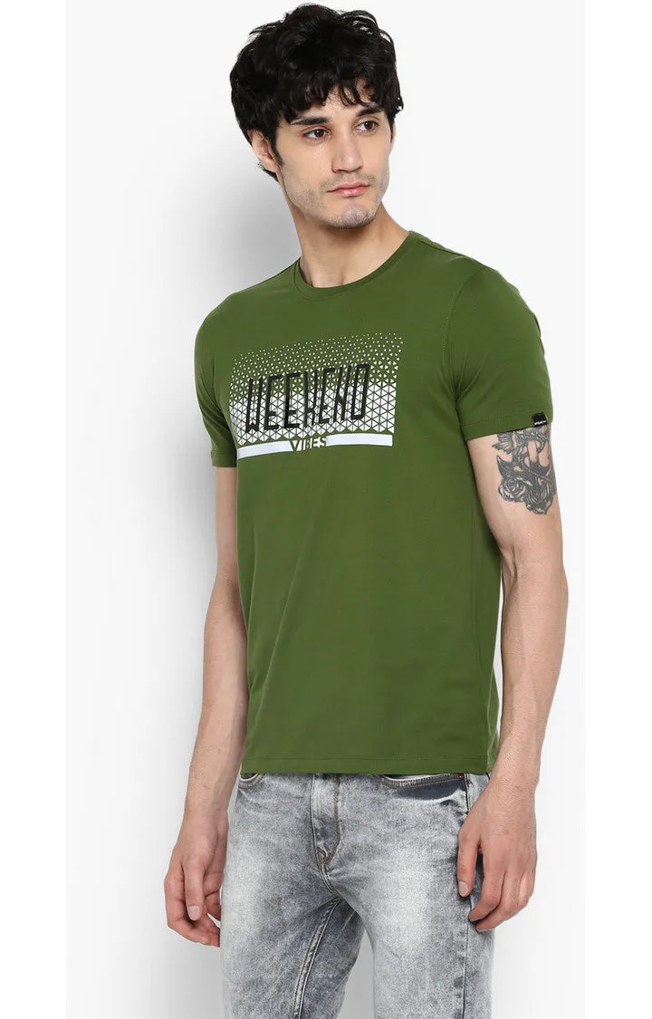 Spykar Forest Green Printed Slim Fit Men T-Shirts