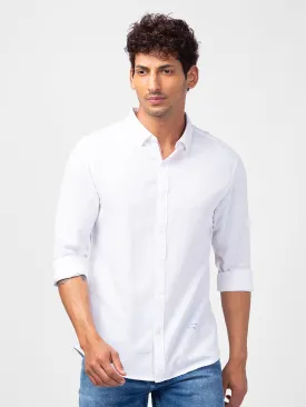 Spykar Men Cotton White Slim Fit Full Sleeve Plain Shirt