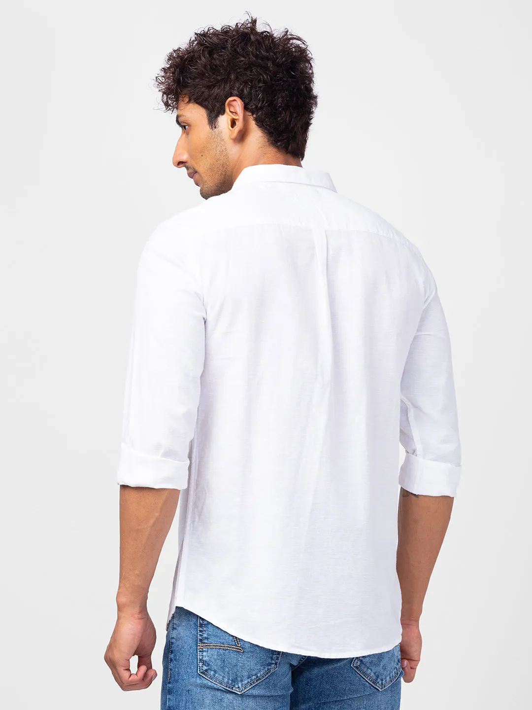 Spykar Men Cotton White Slim Fit Full Sleeve Plain Shirt