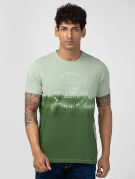 Spykar Men Dusty Green Cotton Regular Fit Half Sleeve Printed T-Shirt