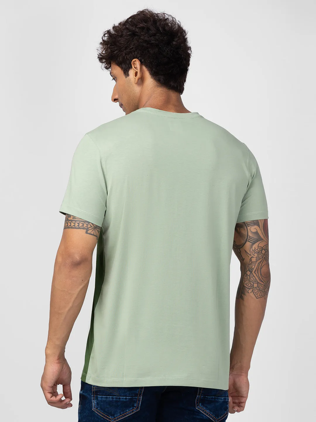 Spykar Men Dusty Green Cotton Regular Fit Half Sleeve Printed T-Shirt