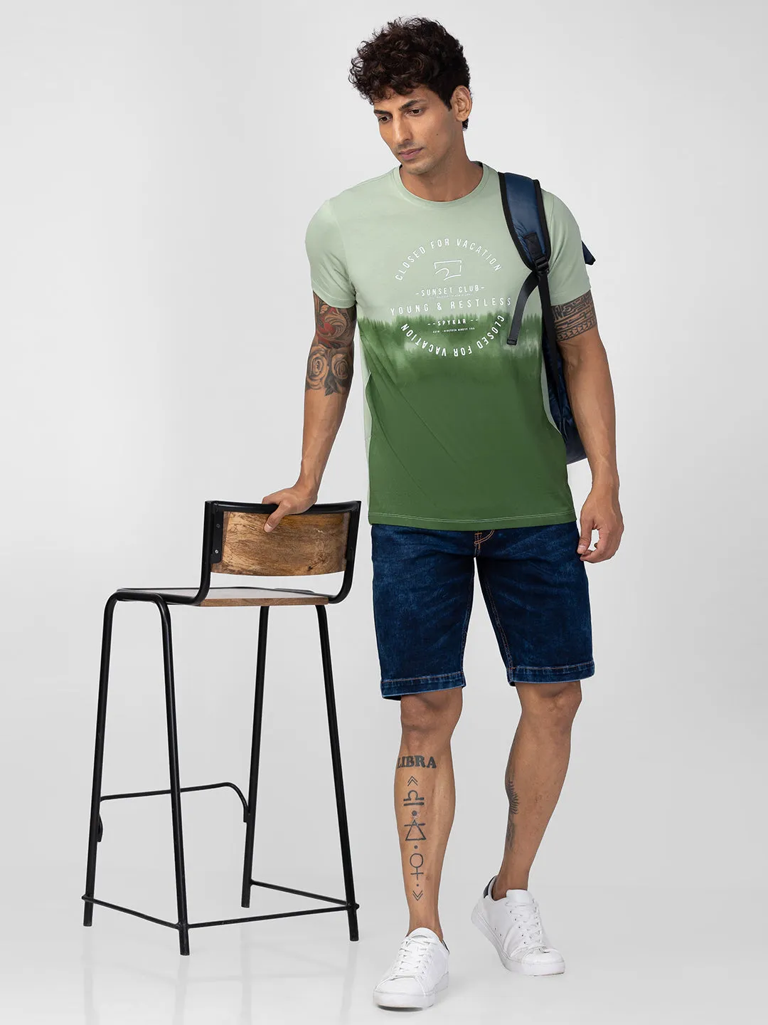 Spykar Men Dusty Green Cotton Regular Fit Half Sleeve Printed T-Shirt