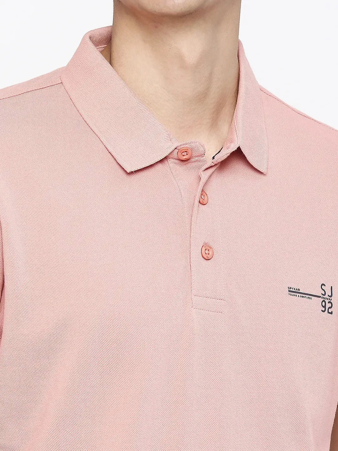 Spykar Men Dusty Pink Cotton Slim Fit Plain Polo Neck Tshirt