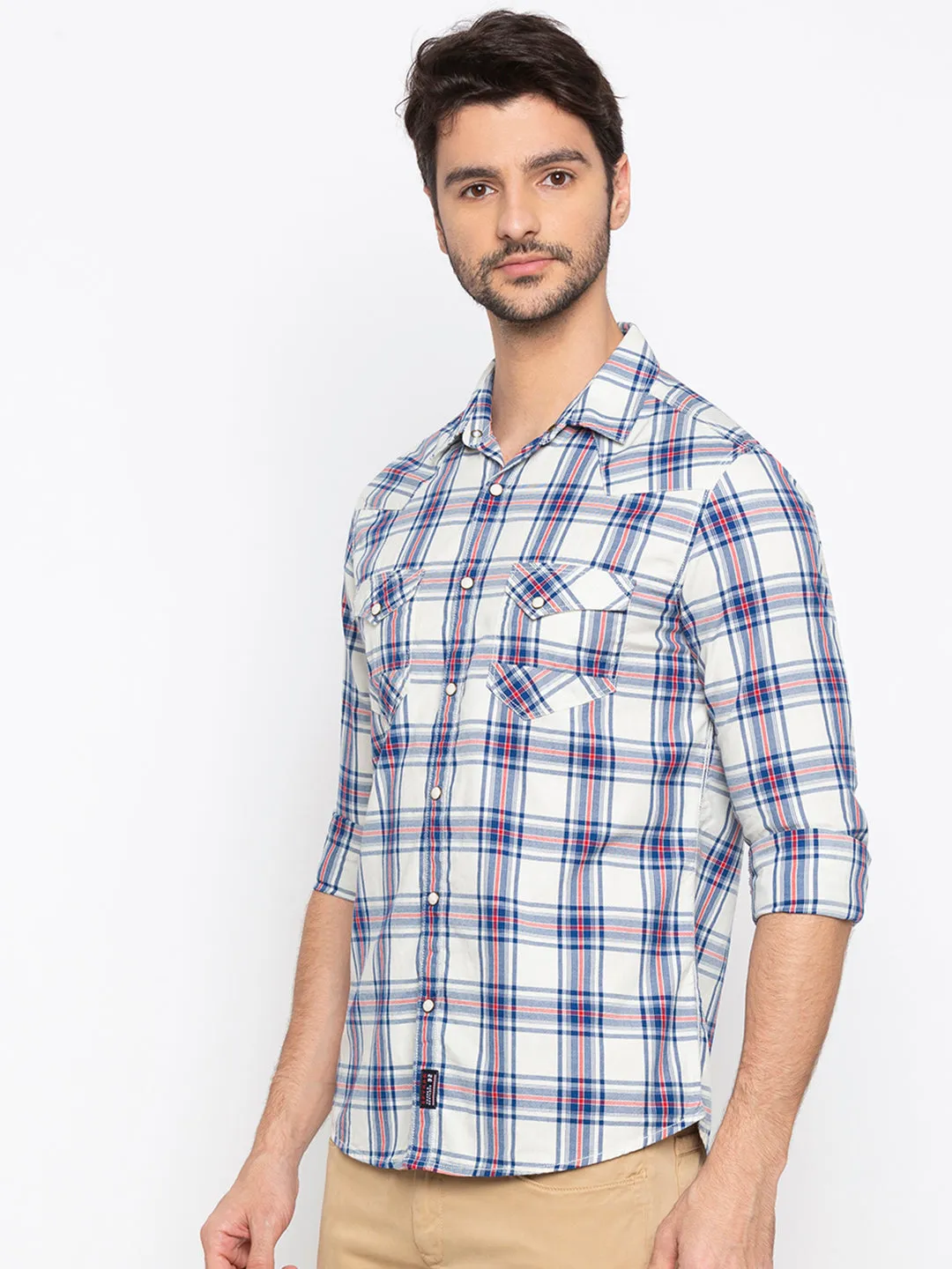 Spykar Men Ecru Cotton Slim Fit Shirt