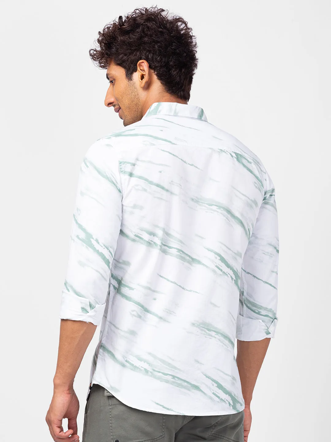 Spykar Men Green Cotton Slim Fit Printed Shirts