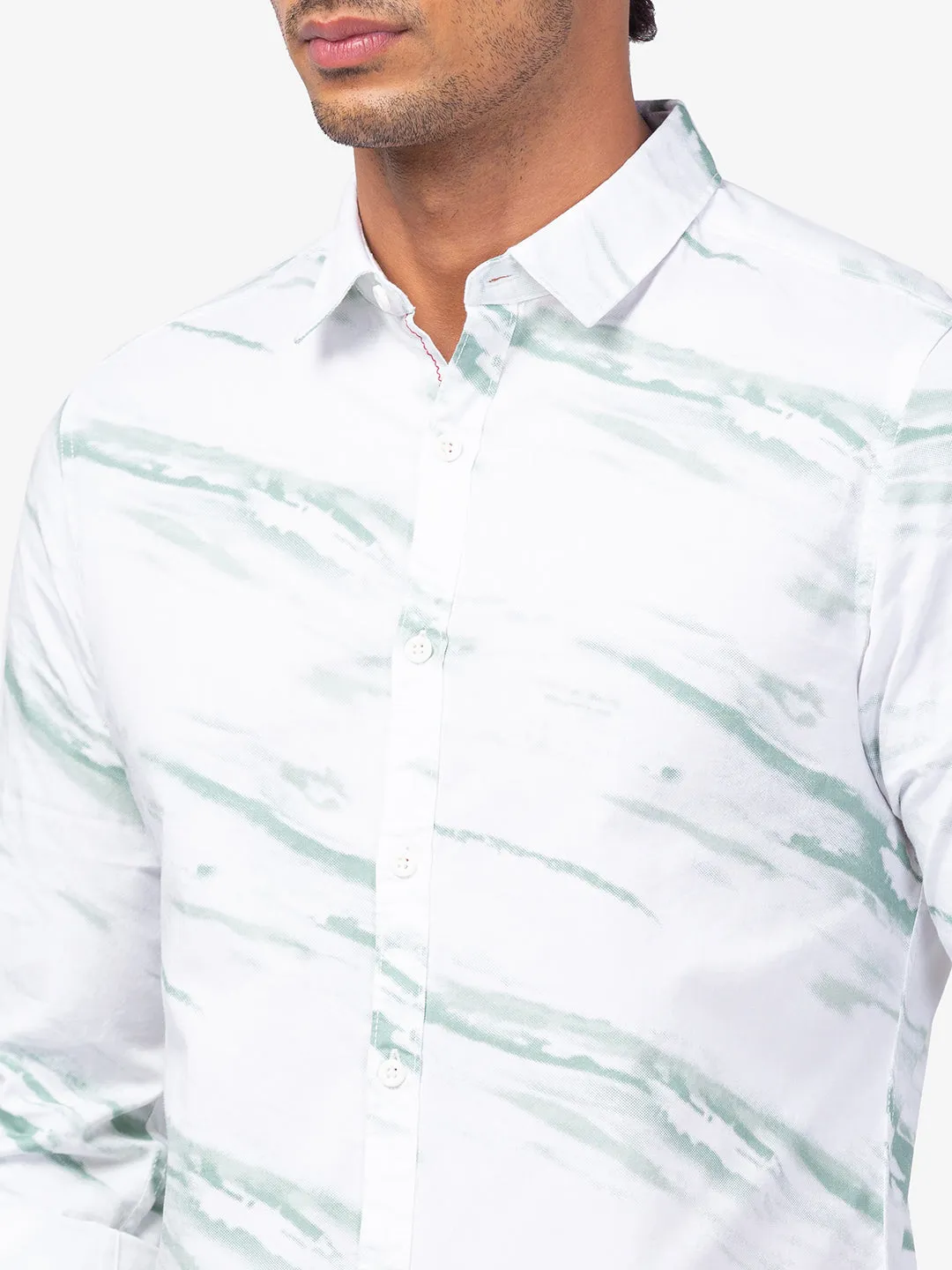 Spykar Men Green Cotton Slim Fit Printed Shirts