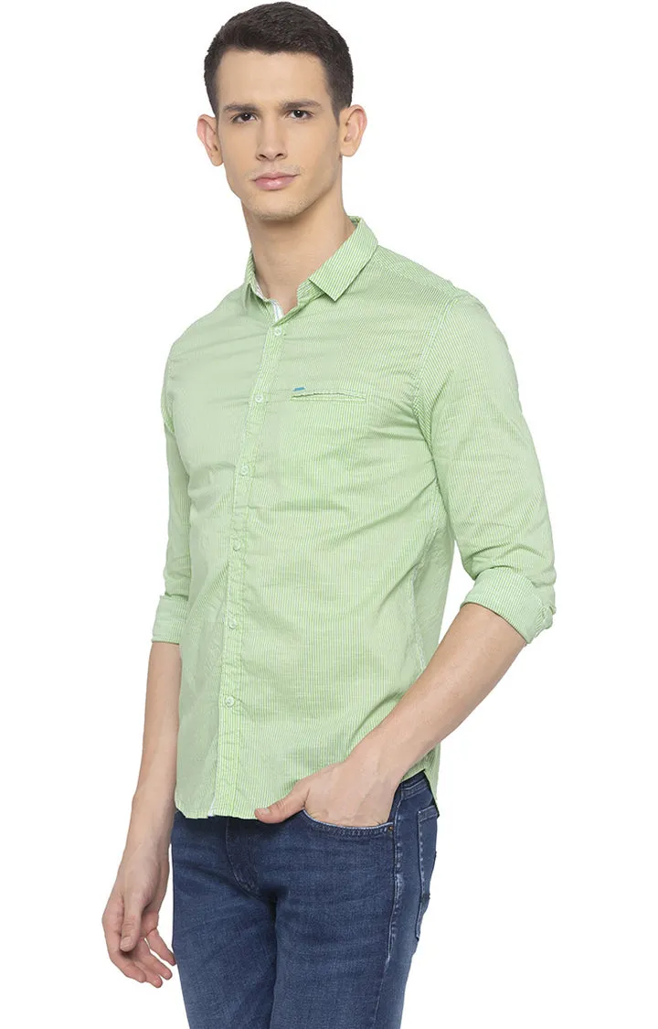 Spykar Men Lime Green Striped Slim Fit Casual Shirt