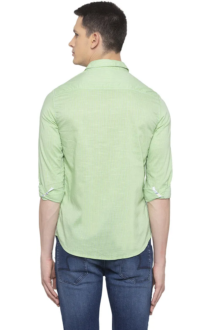 Spykar Men Lime Green Striped Slim Fit Casual Shirt