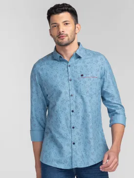 Spykar Men Sky Blue Cotton Slim Fit Printed Shirts