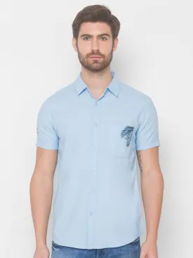 Spykar Men Sky Blue Cotton Slim Fit Shirt