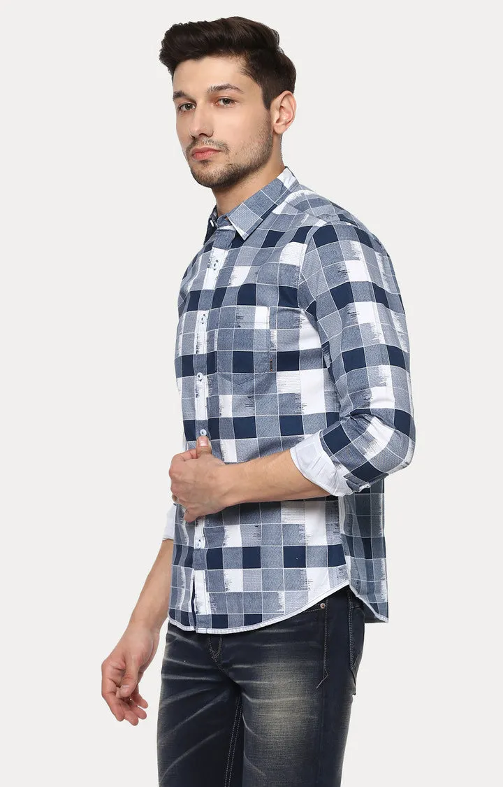 Spykar Men'S Blue Cotton Checked Casual Shirts