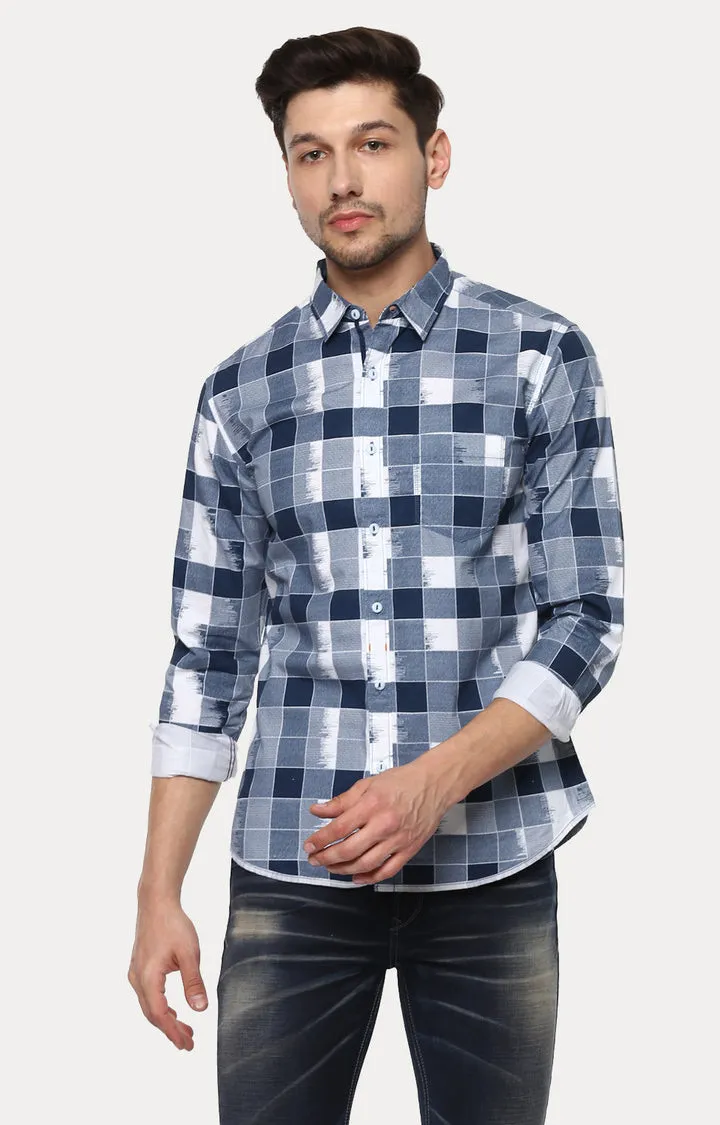 Spykar Men'S Blue Cotton Checked Casual Shirts