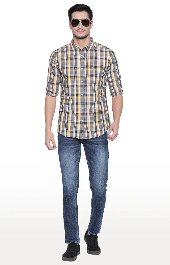 Spykar Men'S Grey Cotton Checked Casual Shirts