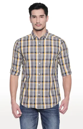 Spykar Men'S Grey Cotton Checked Casual Shirts