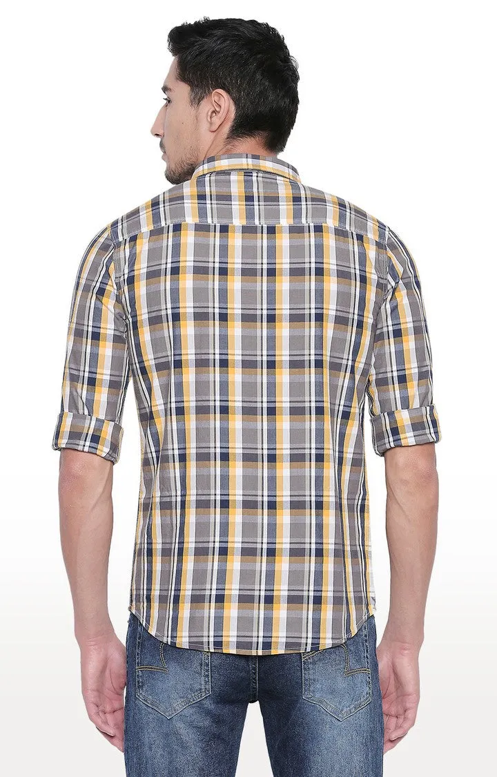 Spykar Men'S Grey Cotton Checked Casual Shirts