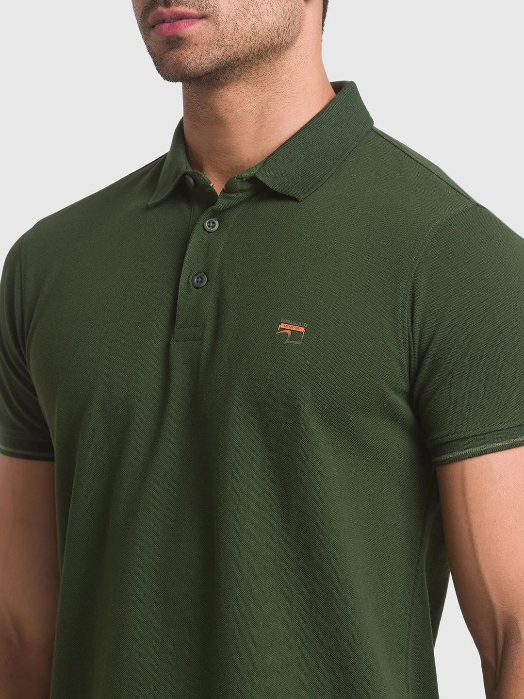 Spykar Rifle Green Half Sleeve Plain Casual Polo T-Shirt For Men