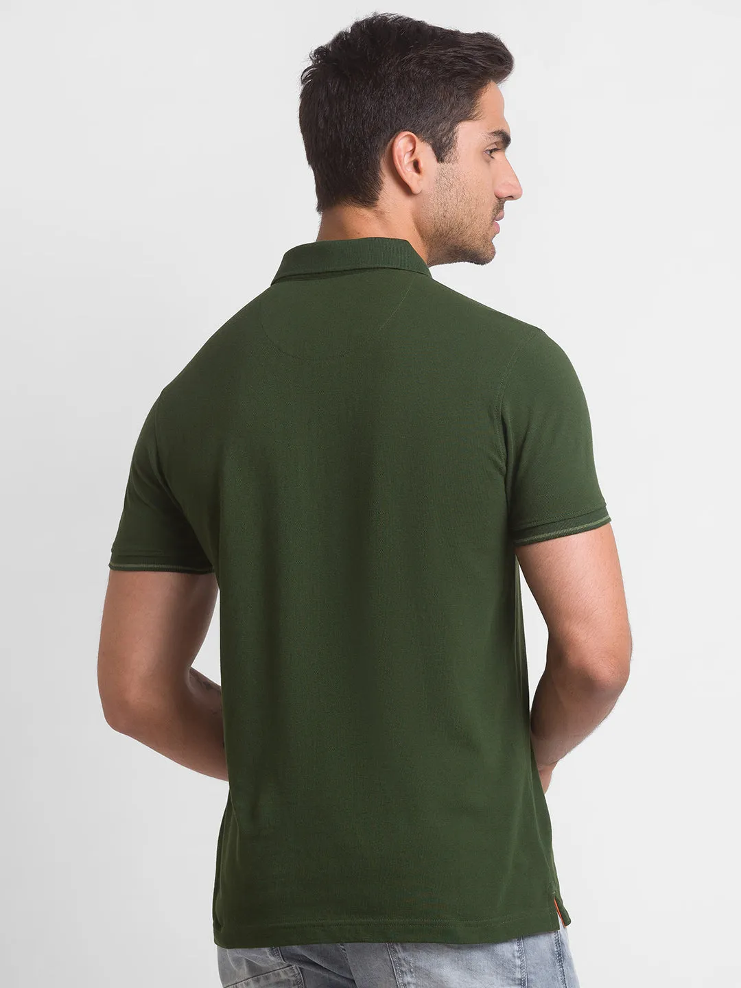 Spykar Rifle Green Half Sleeve Plain Casual Polo T-Shirt For Men