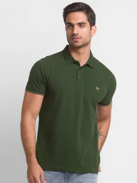 Spykar Rifle Green Half Sleeve Plain Casual Polo T-Shirt For Men