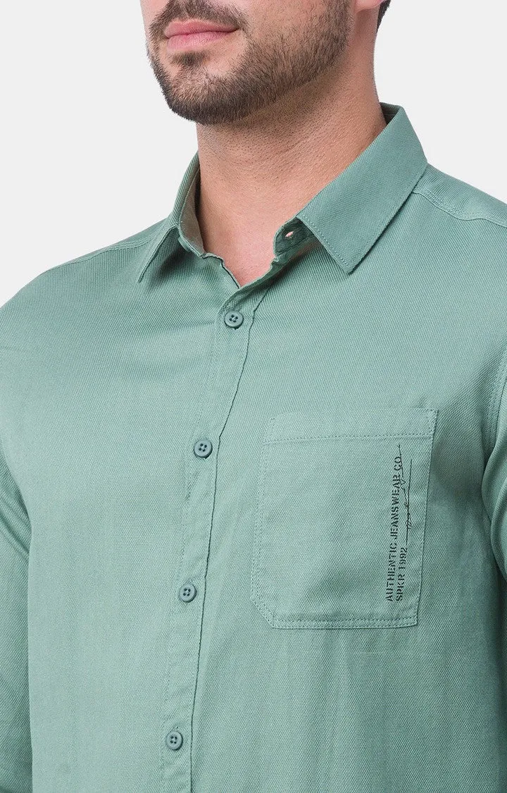 Spykar Sage Green Cotton Full Sleeve Plain Shirt For Men