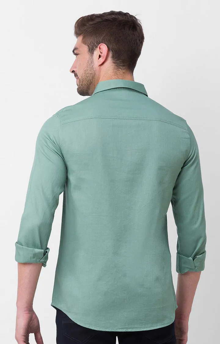 Spykar Sage Green Cotton Full Sleeve Plain Shirt For Men