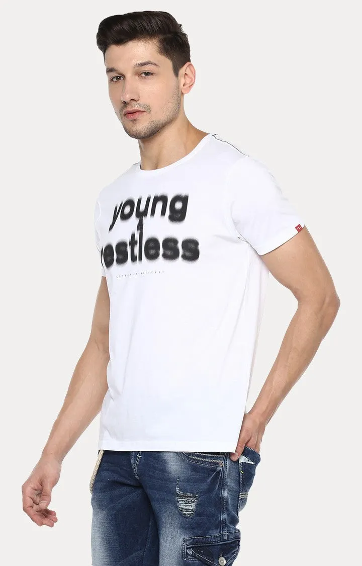 Spykar White Printed Slim Fit Men T-Shirts