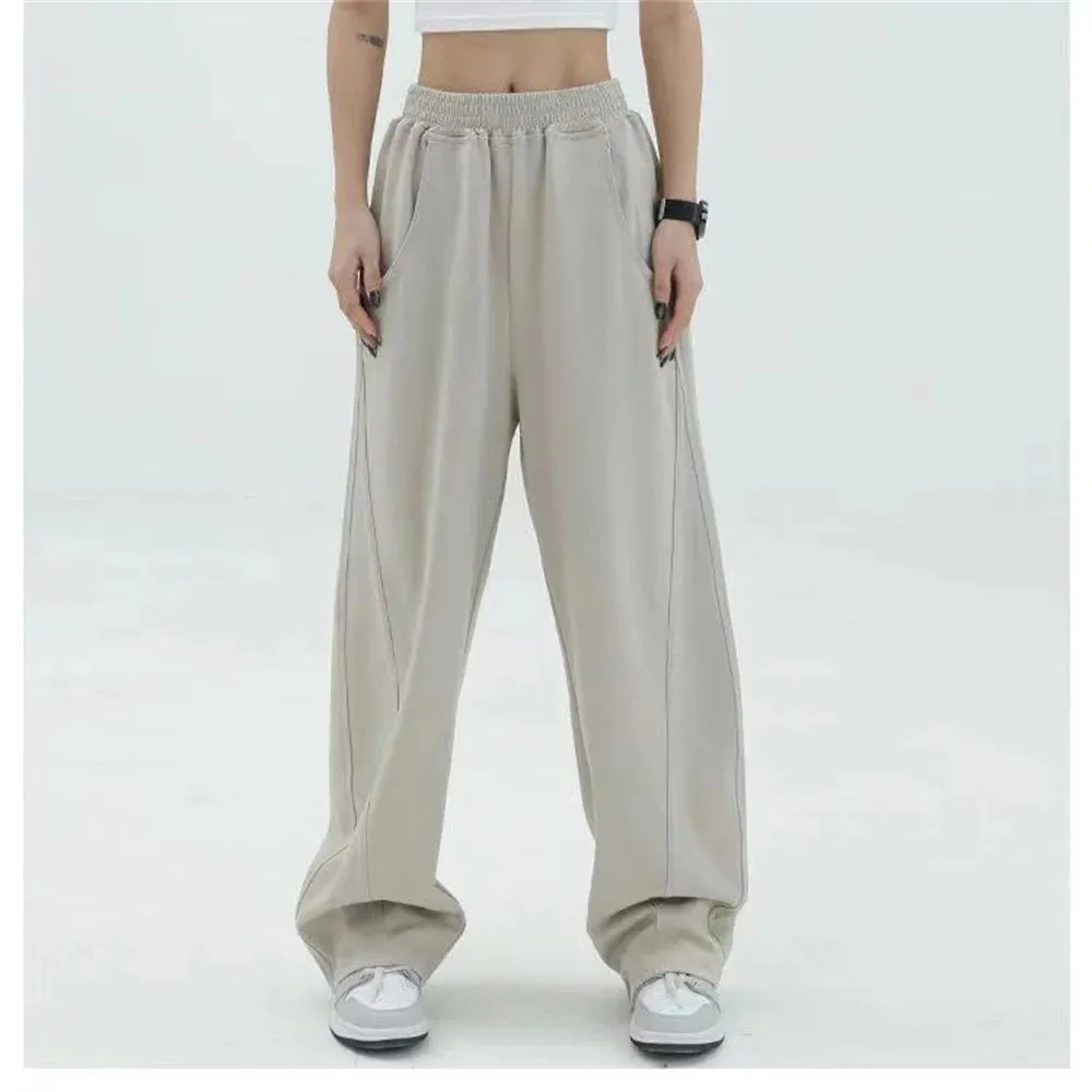 Straight Loose Wide Leg High Waist Streetwear Casual Black Gray Pants