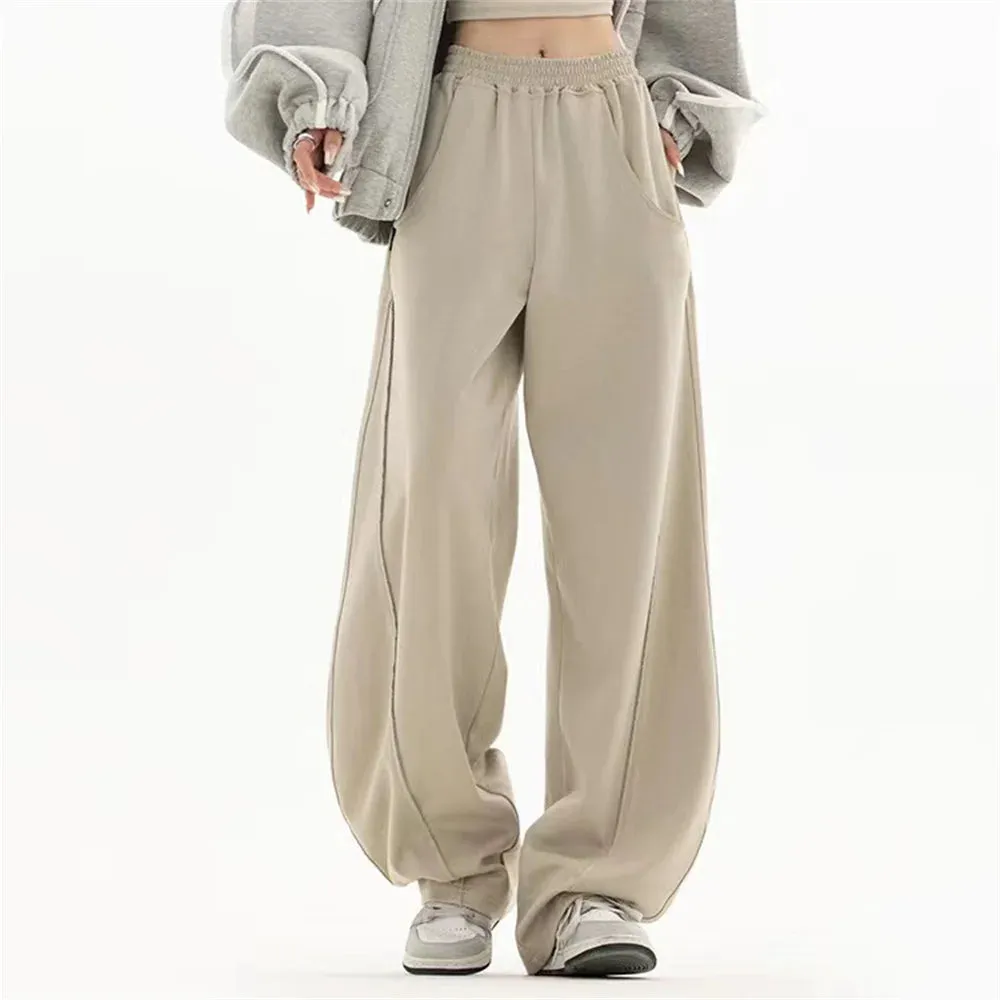 Straight Loose Wide Leg High Waist Streetwear Casual Black Gray Pants